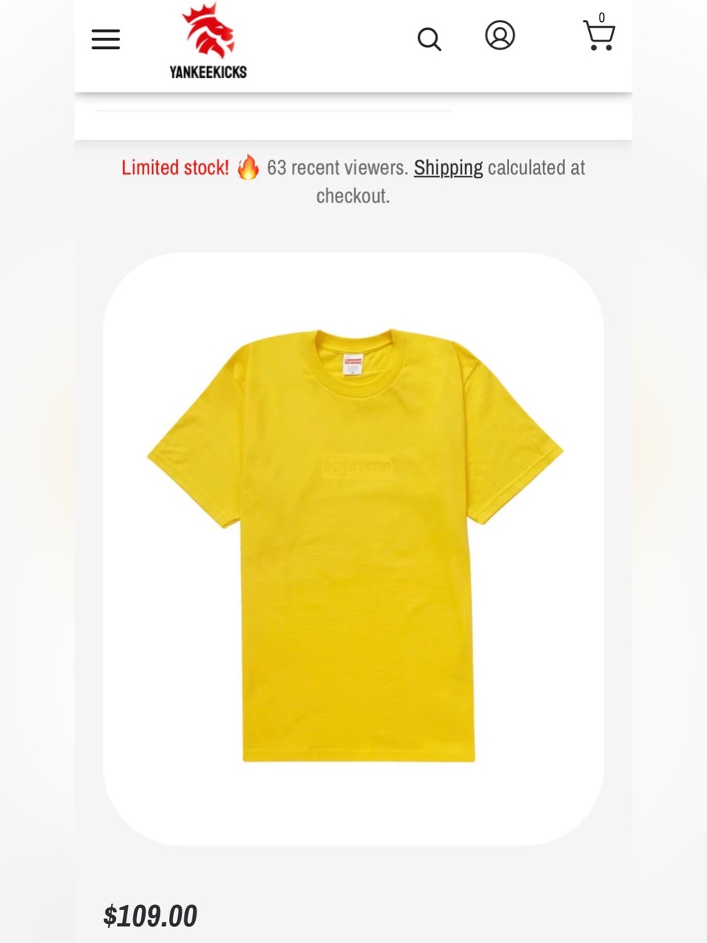 Supreme Yellow Subtle Box Logo Tee